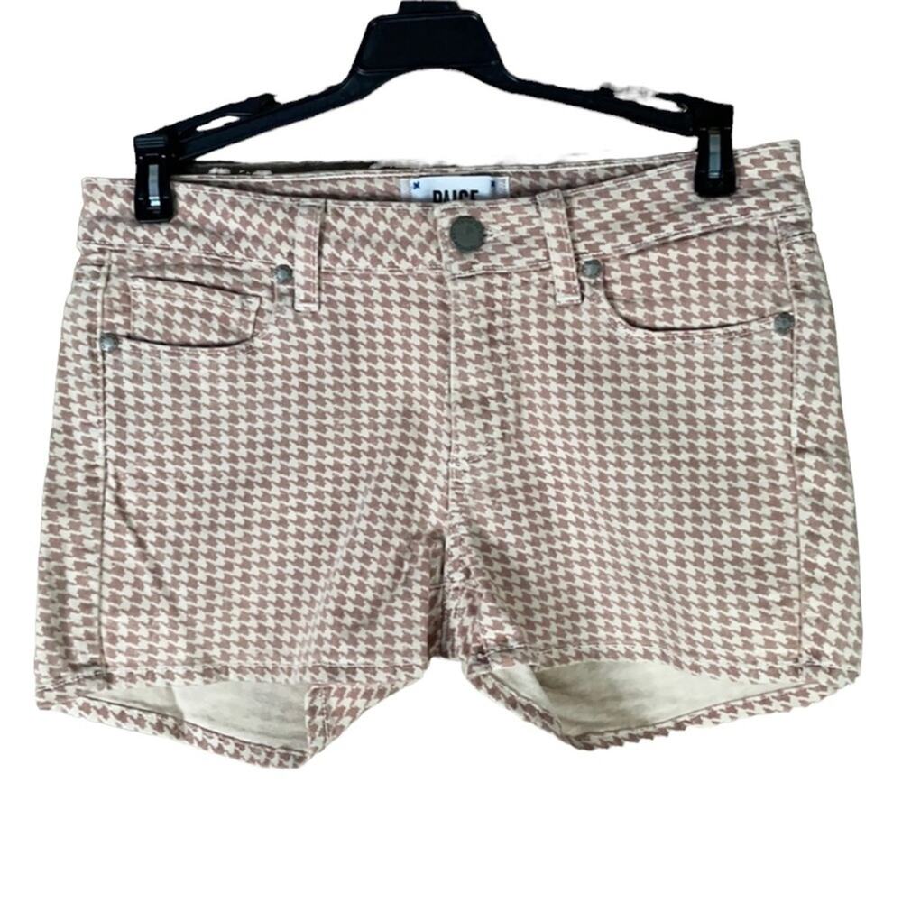 Paige Houndstooth Denim Jean Shorts Blush Pink White Size 25